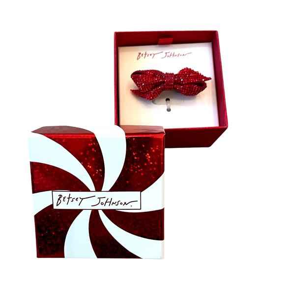 Betsey Johnson Red Rhinestone Bow Ring Size 7 Stretch Band Holiday Bling New - Picture 14 of 15
